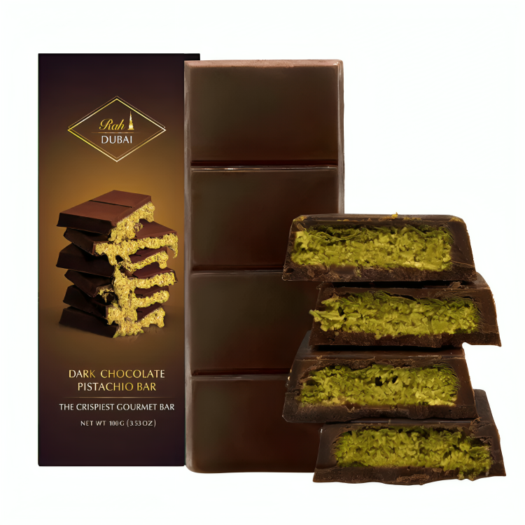 Dark Chocolate Pistachio Bar 100g | Rah Dubai